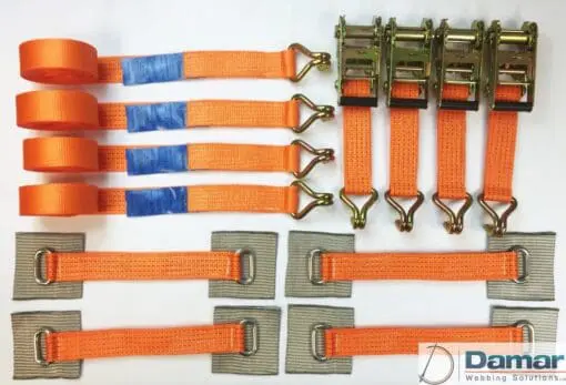 Vehicle Transporter Recovery Straps Orange Small Pad x 4 - Damar Webbing Solutions Ltd