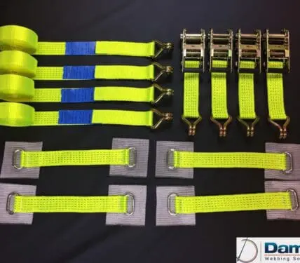 Vehicle Transporter Recovery Straps Hi Viz Yellow Small Pad x 4 - Damar Webbing Solutions Ltd