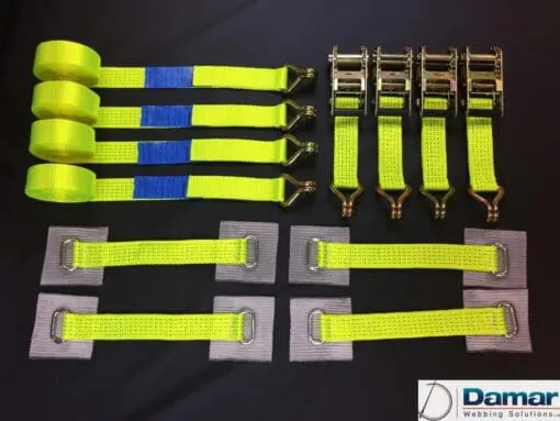 Vehicle Transporter Recovery Straps Hi Viz Yellow Small Pad x 4 - Damar Webbing Solutions Ltd