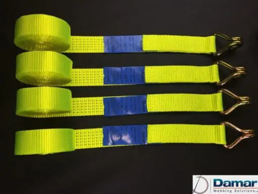 Vehicle Transporter Recovery Straps Hi Viz Yellow Small Pad x 4 - Damar Webbing Solutions Ltd