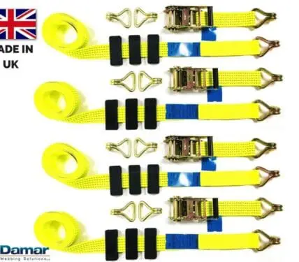 Recovery Ratchet ! HI-VISABILITY YELLOW ! Over Wheel Safety Straps Trailer 5ton - Damar Webbing Solutions Ltd