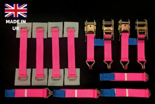 Recovery Ratchet Alloy Wheel Straps Trailer  x 4 Hi Vis PINK - Damar Webbing Solutions Ltd