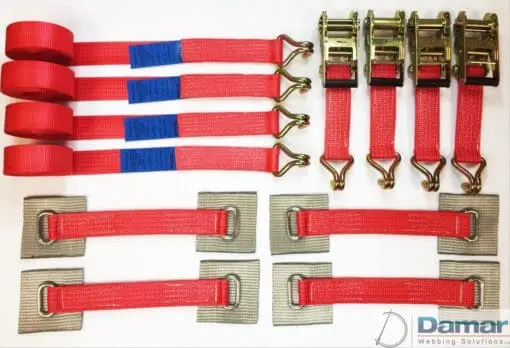 Vehicle Transporter Recovery Straps Red Pad x 4 - Damar Webbing Solutions Ltd