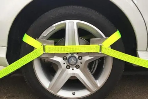 Recovery Ratchet ! HI-VISABILITY YELLOW ! Alloy Wheel Safety Straps Trailer x2 S - Damar Webbing Solutions Ltd