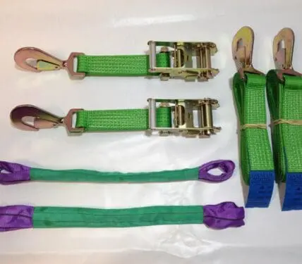 Recovery Ratchet Alloy Wheel Safety Straps Trailer Green Snap Hooks x 2 - Damar Webbing Solutions Ltd