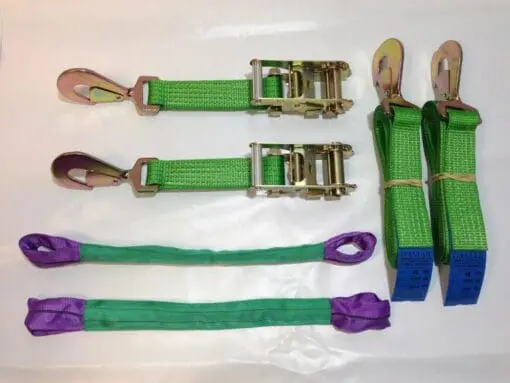 Recovery Ratchet Alloy Wheel Safety Straps Trailer Green Snap Hooks x 2 - Damar Webbing Solutions Ltd