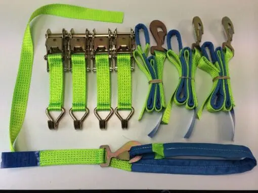 Recovery Ratchet Hi Vis Green Alloy Wheel Safety Straps Trailer Snap Hooks x 4 - Damar Webbing Solutions Ltd