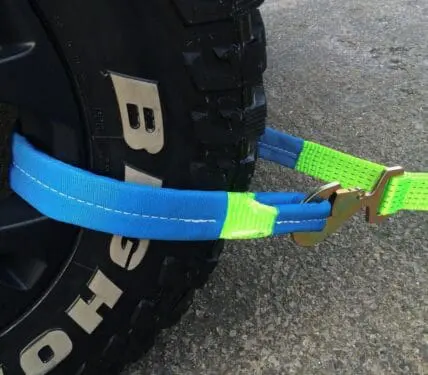 Recovery Ratchet Hi Vis Green Alloy Wheel Safety Straps Trailer Snap Hooks x 4 - Damar Webbing Solutions Ltd