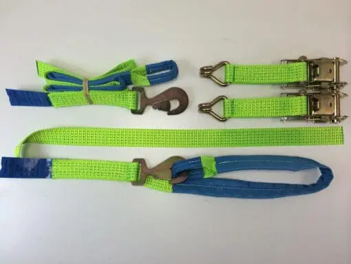 Recovery Ratchet Hi Vis Green Alloy Wheel Safety Straps Trailer Snap Hooks x 2 - Damar Webbing Solutions Ltd