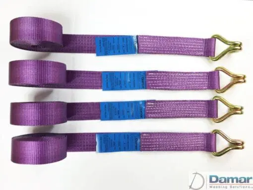 2 x 4mtr recovery alloy wheel ratchet transporter trailer straps strop Purple - Damar Webbing Solutions Ltd