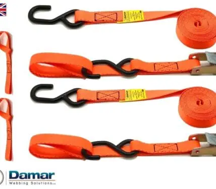 Quantity 2 - Motorcycle motorbike tie down straps - Damar Webbing Solutions Ltd