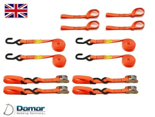 Quantity 4 - Motorcycle motorbike tie down straps - Damar Webbing Solutions Ltd