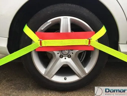 Vehicle Transporter Recovery Straps Yellow Big Pads x 4 - Damar Webbing Solutions Ltd