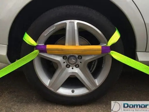 Vehicle Transporter Recovery Straps Hi Vis Yellow soft links x 4 - Damar Webbing Solutions Ltd