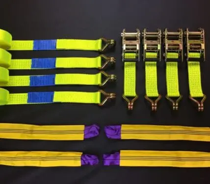 Vehicle Transporter Recovery Straps Hi Vis Yellow soft links x 4 - Damar Webbing Solutions Ltd