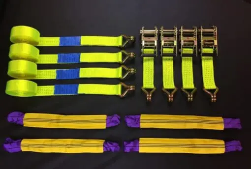 Vehicle Transporter Recovery Straps Hi Vis Yellow soft links x 4 - Damar Webbing Solutions Ltd