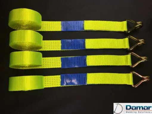 Vehicle Transporter Recovery Straps Hi Vis Yellow soft links x 4 - Damar Webbing Solutions Ltd