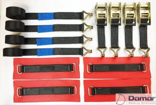 Vehicle Transporter Recovery Straps Black Big Pads x 4 - Damar Webbing Solutions Ltd