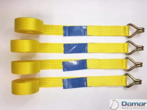 Vehicle Transporter Recovery Straps Yellow Big Pads x 4 - Damar Webbing Solutions Ltd