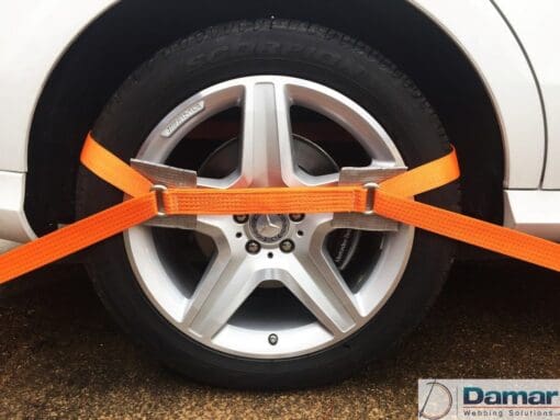 Vehicle Transporter Recovery Straps Orange Small Pad x 4 - Damar Webbing Solutions Ltd