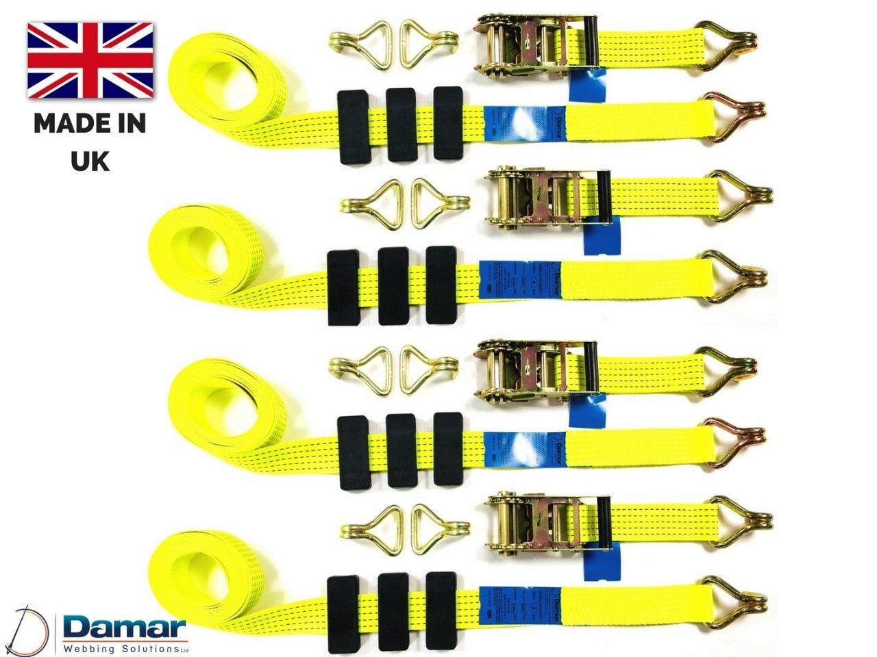 Recovery Ratchet ! HI-VISABILITY YELLOW ! Over Wheel Safety Straps Trailer 5ton - Damar Webbing Solutions Ltd