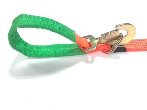 Recovery ratchet transporter safety strap with snap hook and ring - Damar Webbing Solutions Ltd