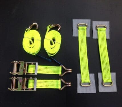 Recovery Ratchet ! HI-VISABILITY YELLOW ! Alloy Wheel Safety Straps Trailer x2 S - Damar Webbing Solutions Ltd