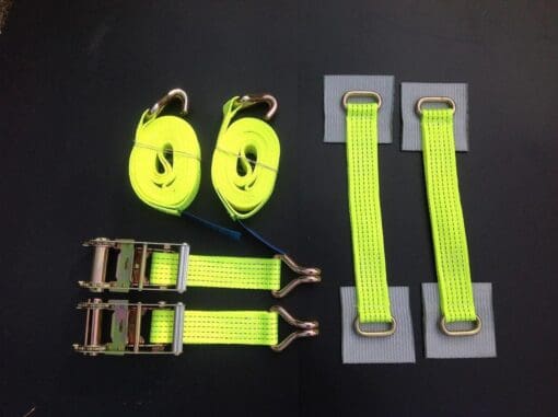 Recovery Ratchet ! HI-VISABILITY YELLOW ! Alloy Wheel Safety Straps Trailer x2 S - Damar Webbing Solutions Ltd