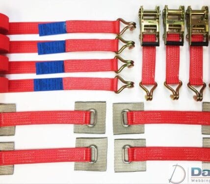 Recovery Ratchet Alloy Wheel Straps Trailer  x 4 (RED) - Damar Webbing Solutions Ltd