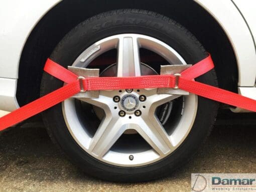 2 x 4mtr recovery alloy wheel ratchet transporter trailer straps strop red - Damar Webbing Solutions Ltd