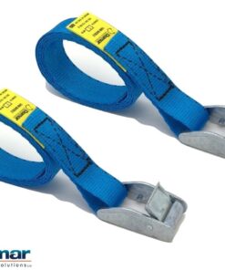 Quantity 2 - Cam buckle tie down straps 25mm wide 2mtr long BLUE - Damar Webbing Solutions Ltd