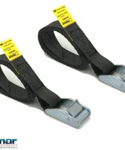 Quantity 2 - Cam buckle tie down straps 25mm wide 2mtr long BLACK - Damar Webbing Solutions Ltd