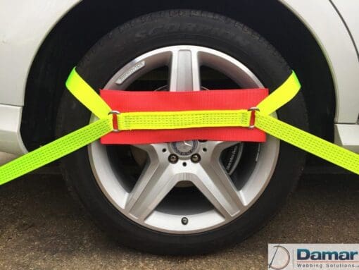 Vehicle Transporter Recovery Straps Yellow Big Pads x 4 - Damar Webbing Solutions Ltd