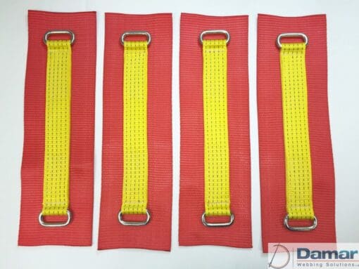 Vehicle Transporter Recovery Straps Yellow Big Pads x 4 - Damar Webbing Solutions Ltd