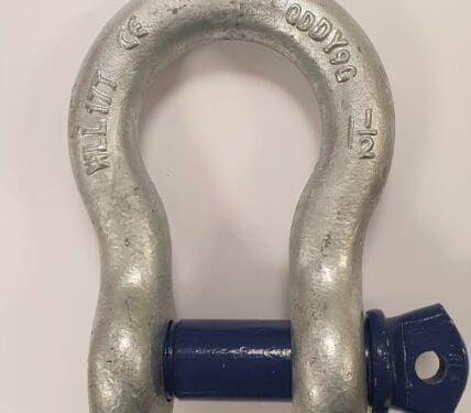 Bow shackle Galvanised 17ton - screw pin / tested - Damar Webbing Solutions Ltd